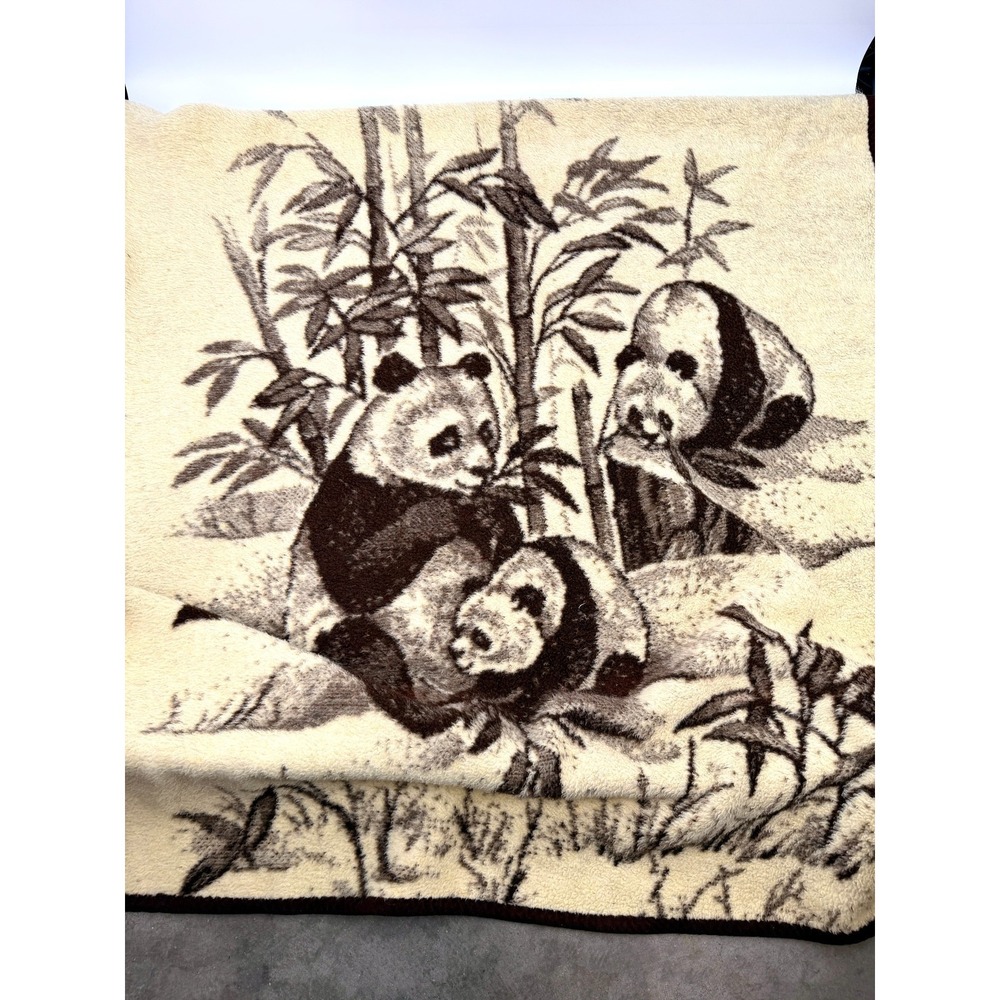 VTG Panda Bear Blanket Tapestry Mora Son‎ De Abrigo Reversible Soft Warm
